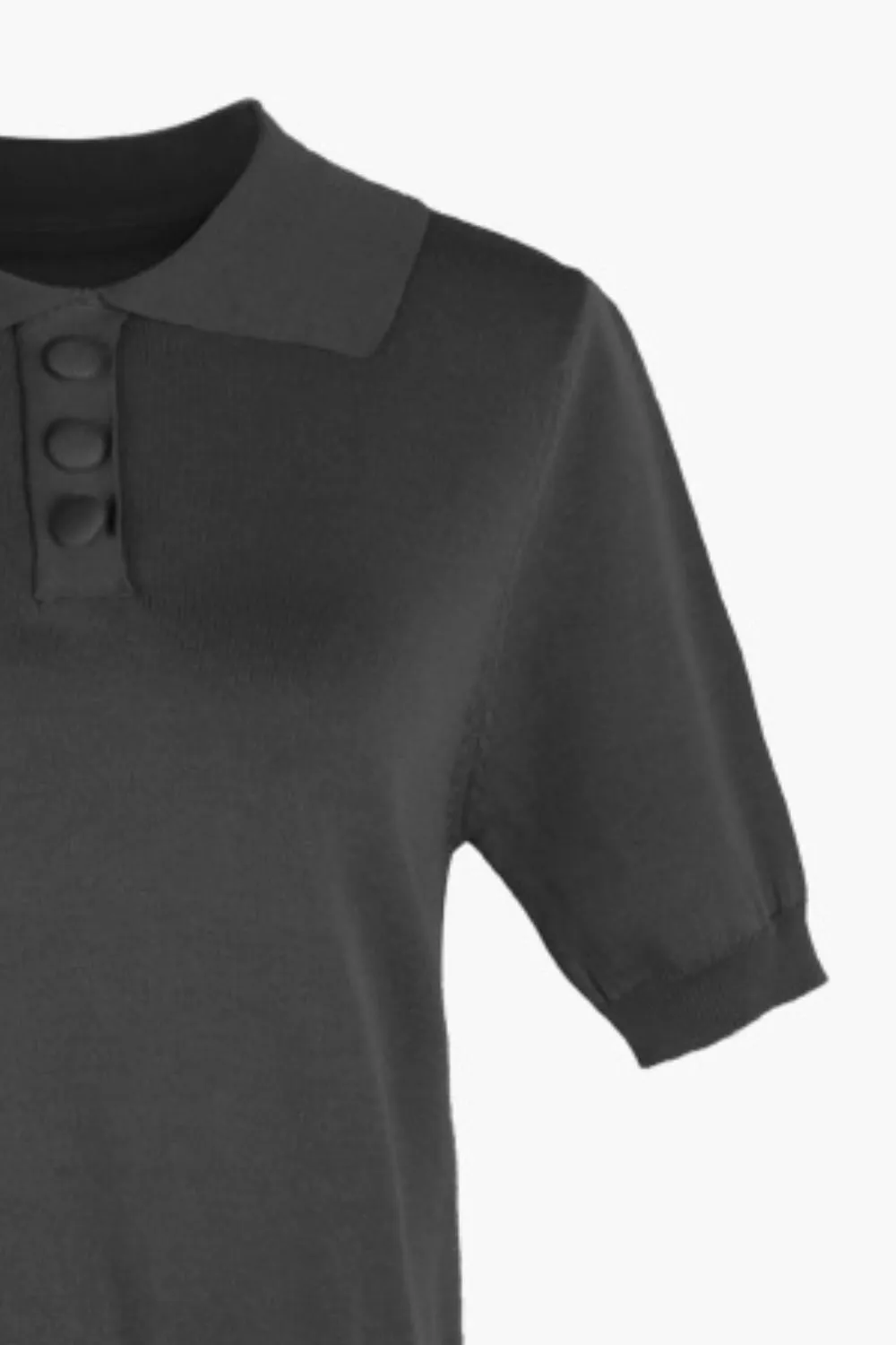 Buttoned Collared Neck Short Sleeve Knit Top, image 5