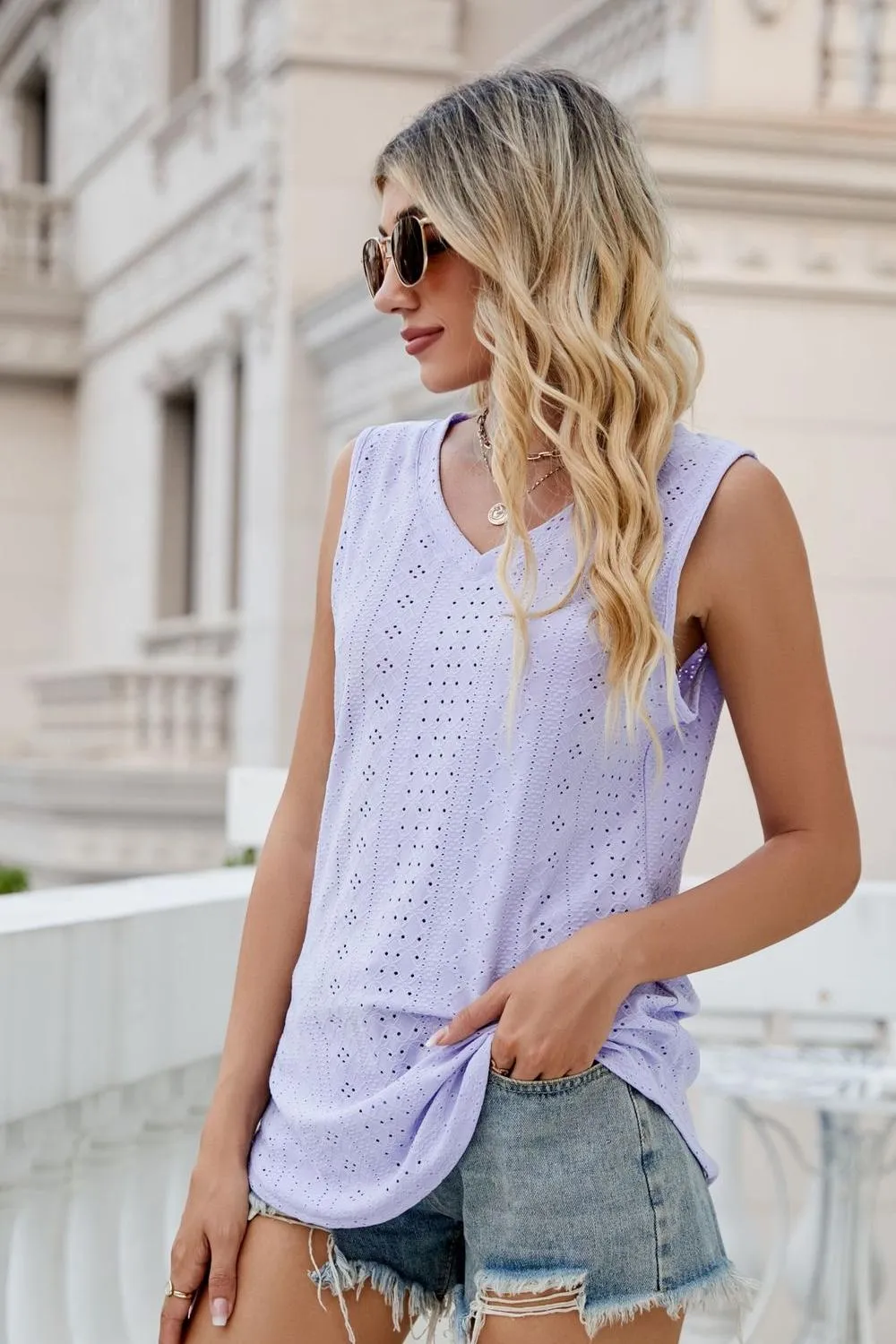 Eyelet V-Neck Tank, image 12