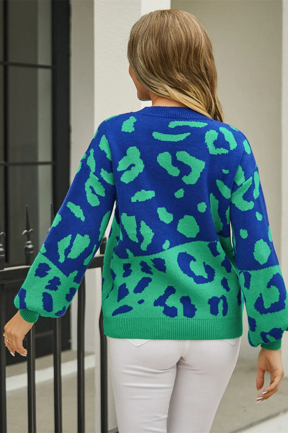 Leopard Round Neck Dropped Shoulder Sweater, image 17