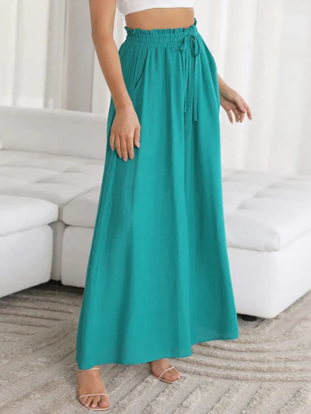 Drawstring Waist Wide Leg Pants, image 6