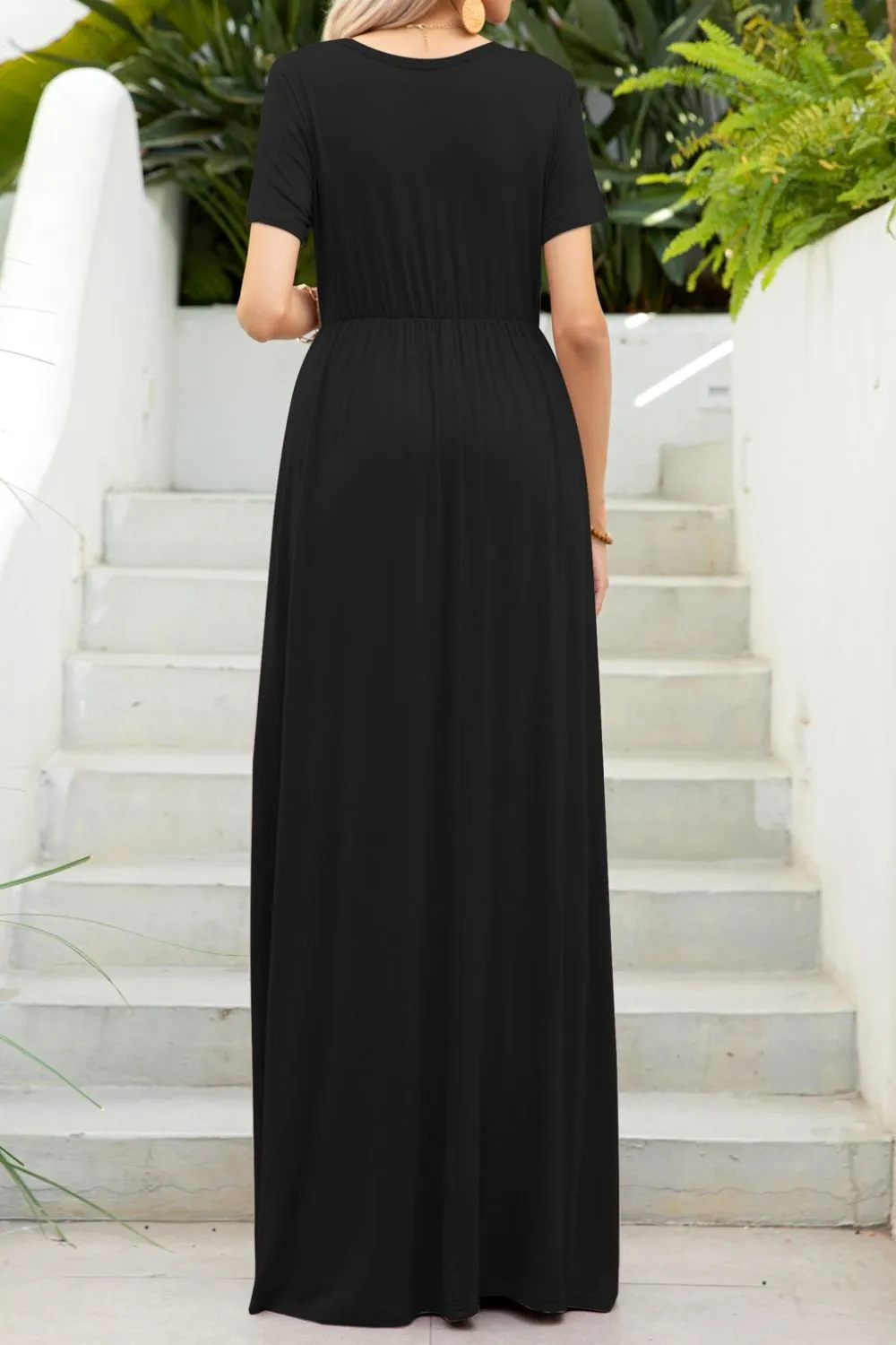 Round Neck Maxi Tee Dress with Pockets, image 7