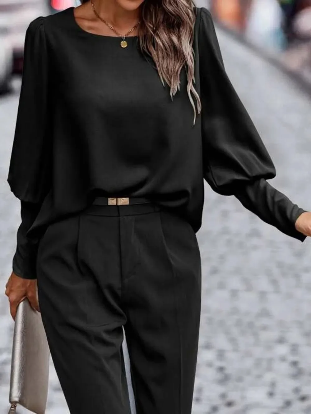 Round Neck Lantern Sleeve Blouse, image 8