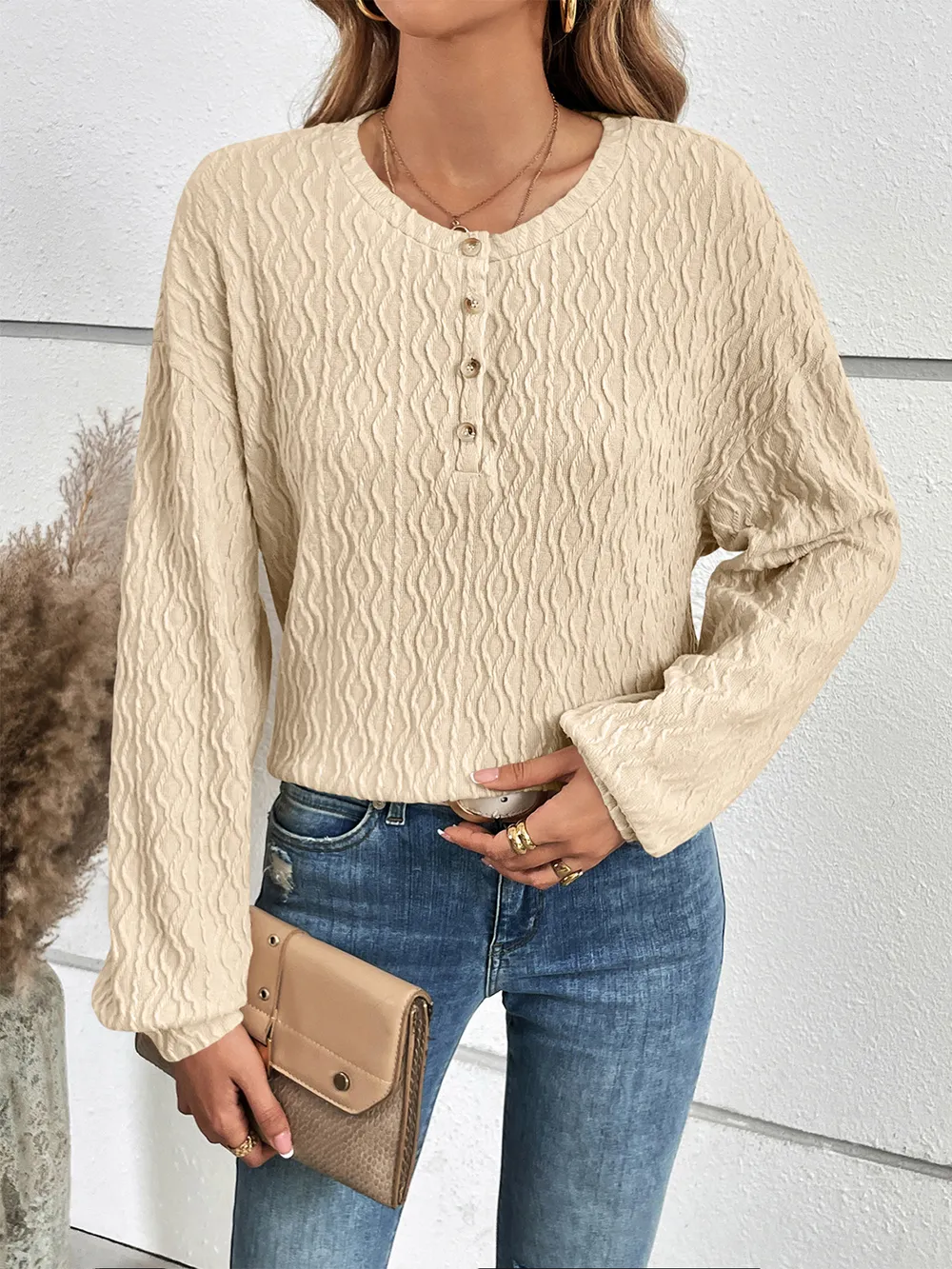 Half Button Long Sleeve Top, image 8
