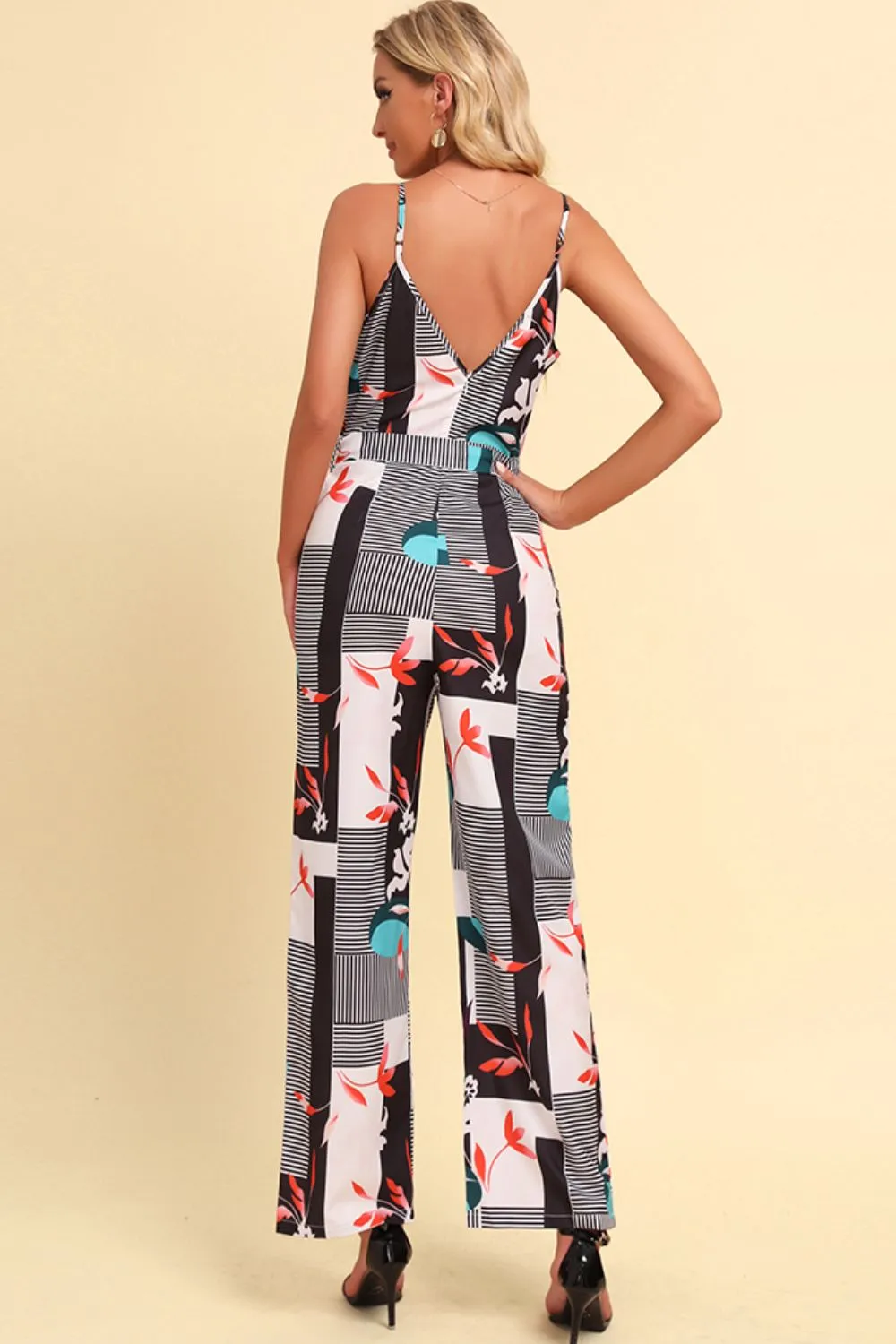 Printed Spaghetti Strap Tied Jumpsuit, image 3