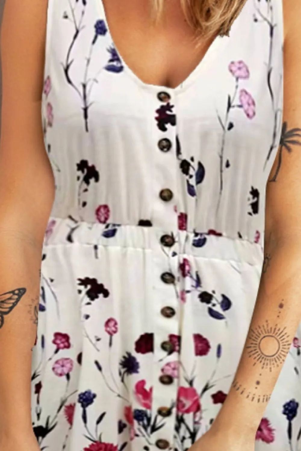 Scoop Neck Buttoned Sleeveless Magic Dress with Pockets, image 7