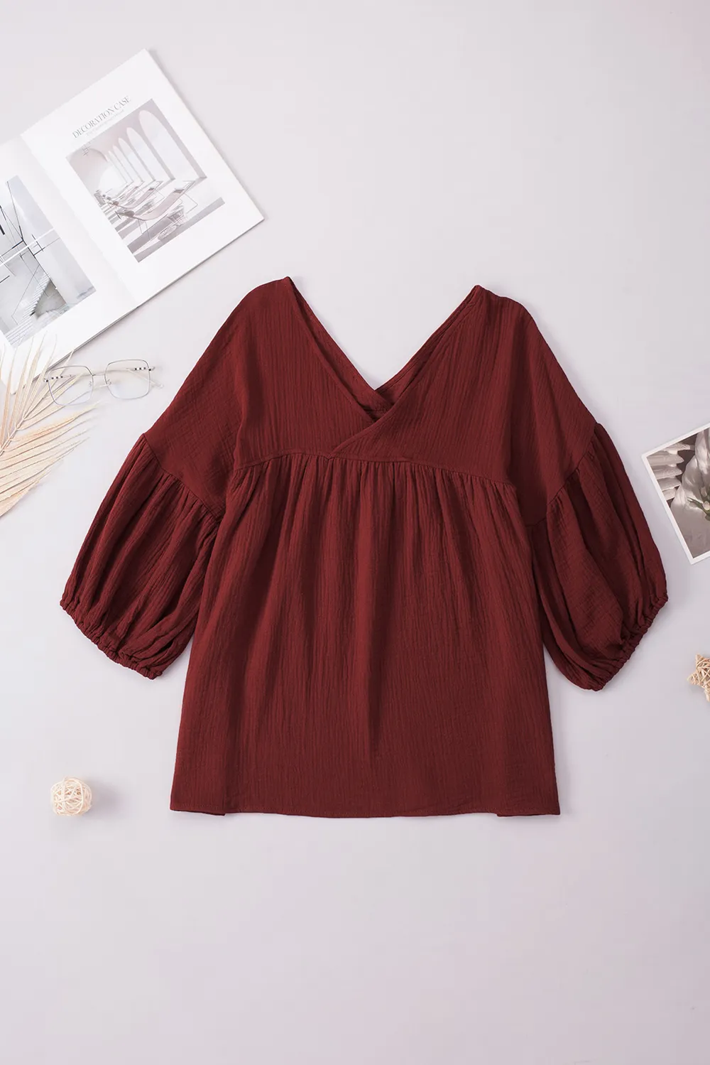 Dropped Shoulder V-Neck Blouse, image 22