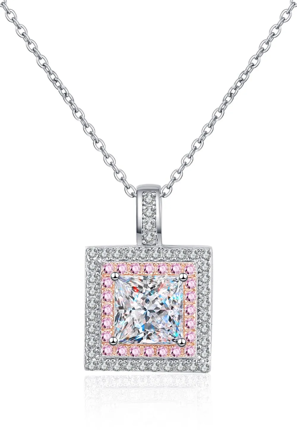 1 Carat Moissanite Square Pendant Chain Necklace, image 5