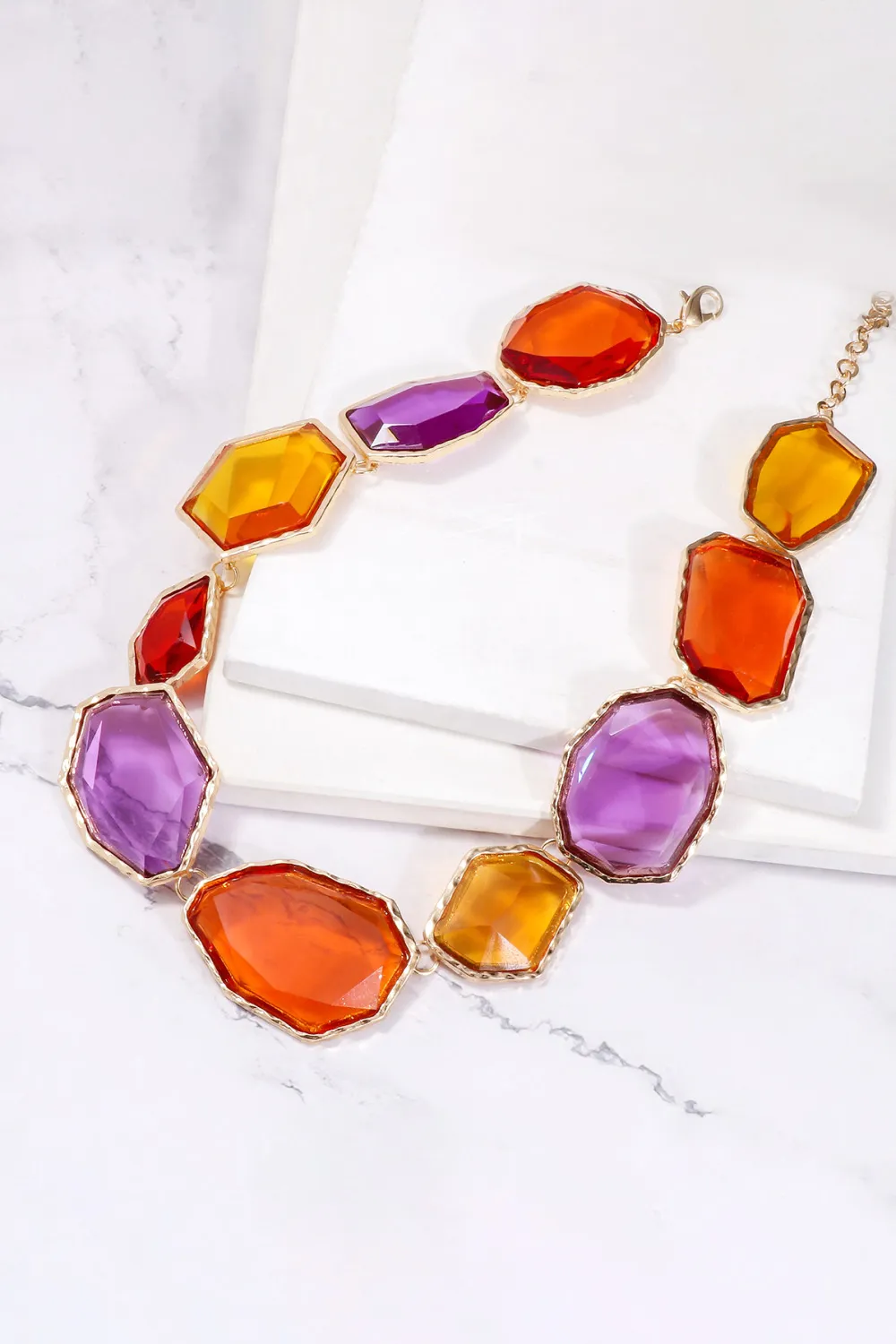 Geometrical Shape Zinc Alloy Frame Resin Necklace, image 3