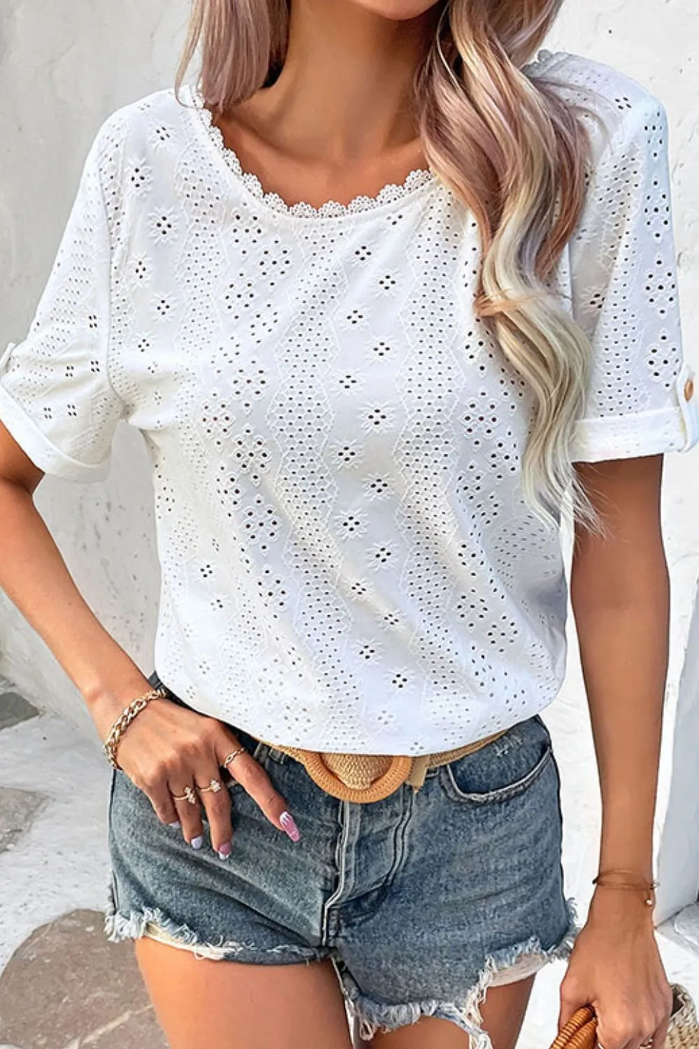 Eyelet Short Sleeve Double-Sided Shirt, image 3