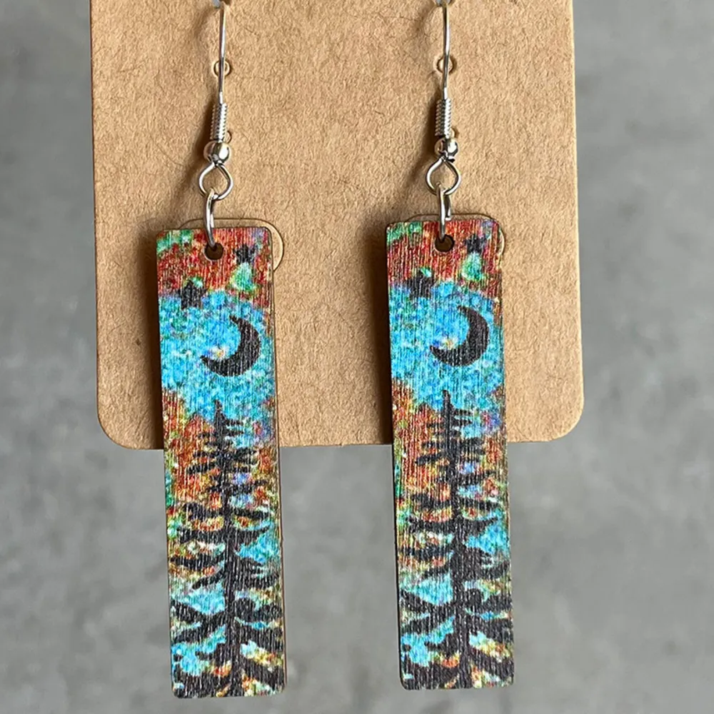 Square Shape Wooden Dangle Earrings, image 4
