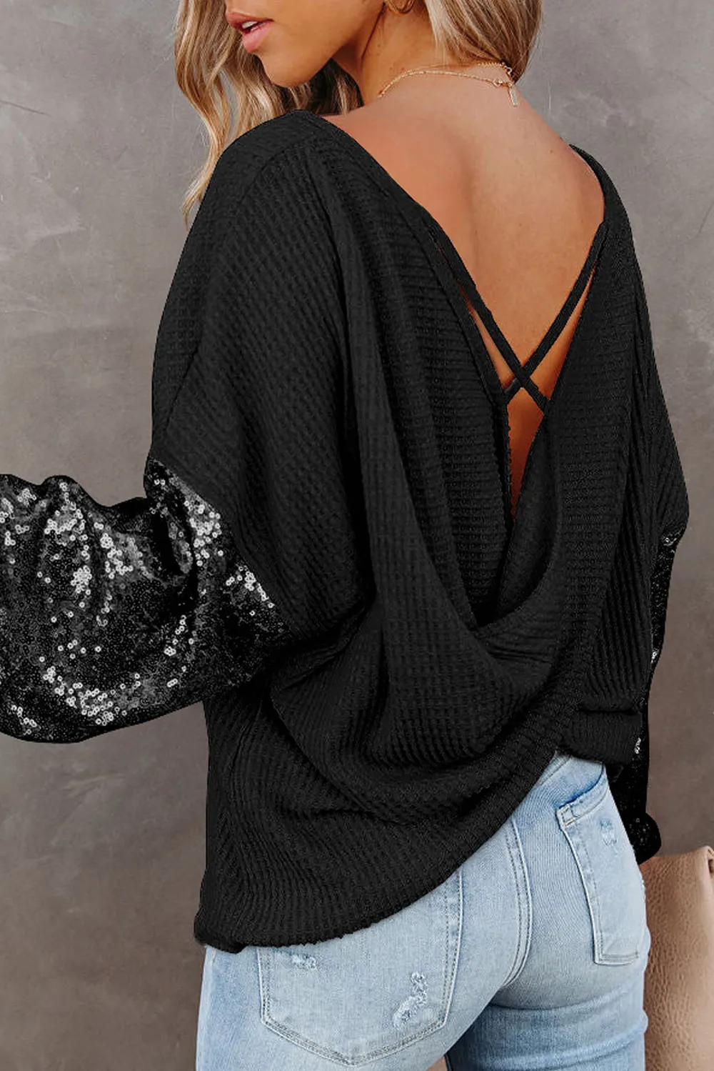 Sequin Waffle-Knit Blouse, image 2
