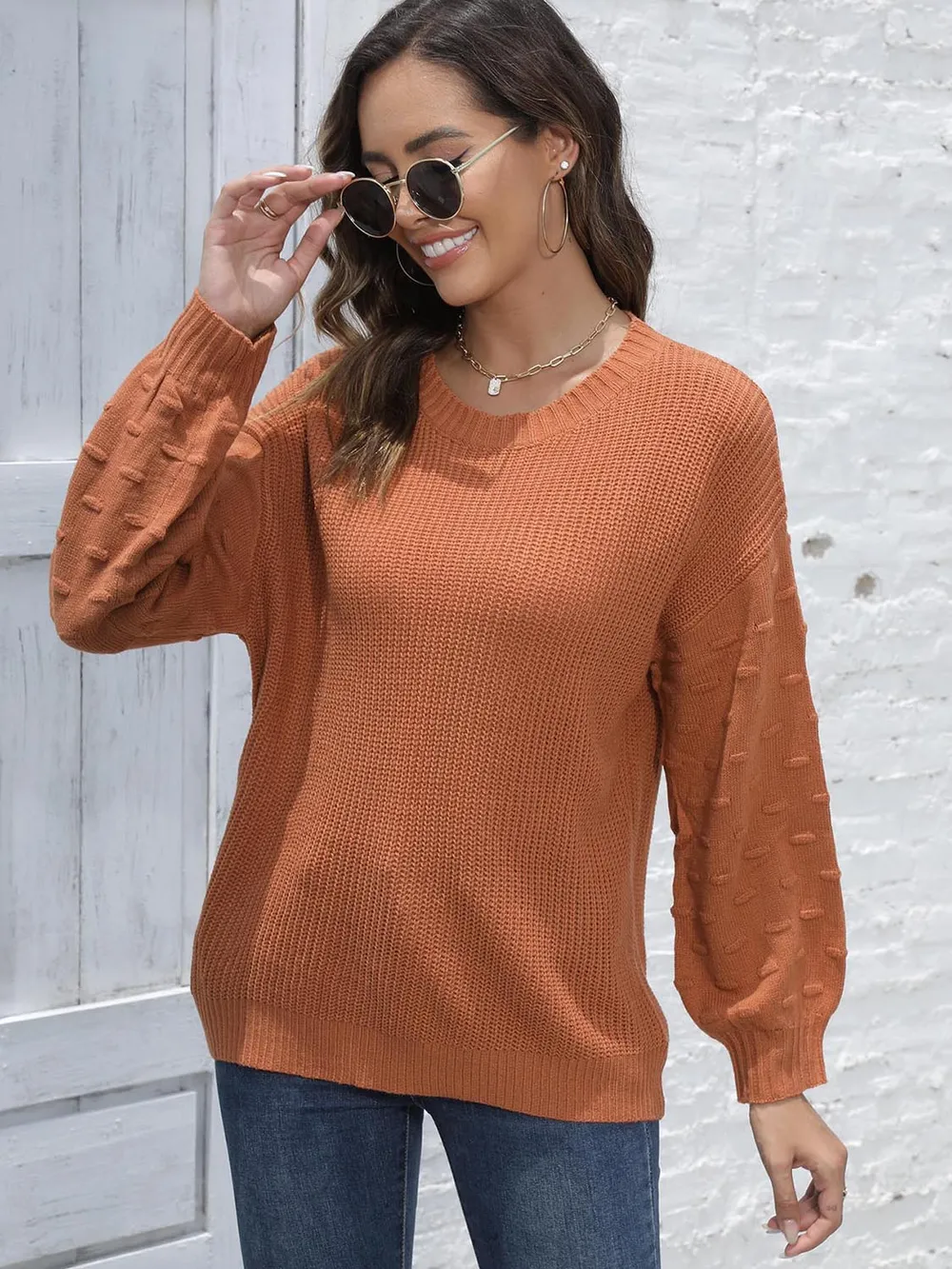 Round Neck Dropped Shoulder Sweater, image 3