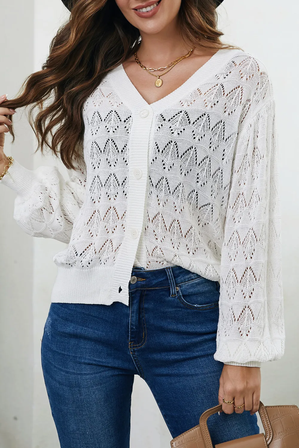 Openwork V-Neck Cardigan, image 6