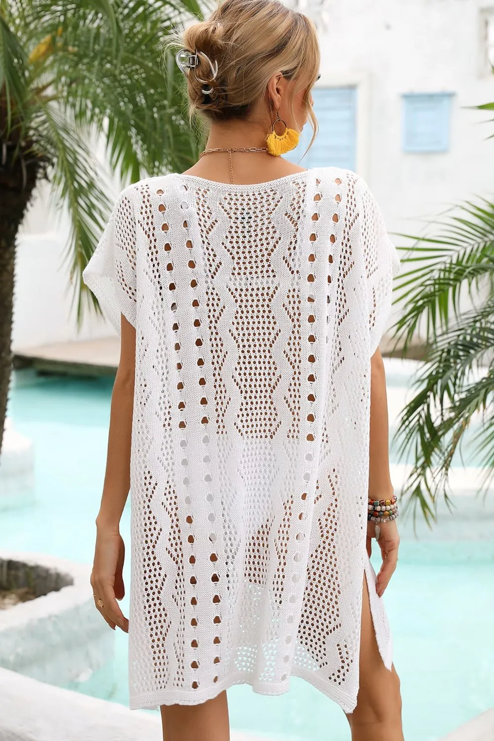Openwork Plunge Dolman Sleeve Cover-Up Dress, image 5