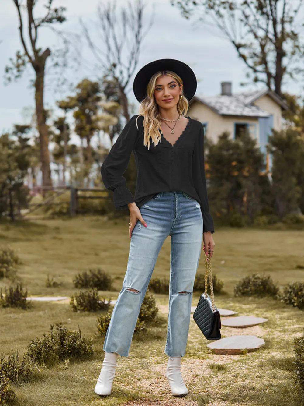 V-Neck Flounce Sleeve Blouse, image 12