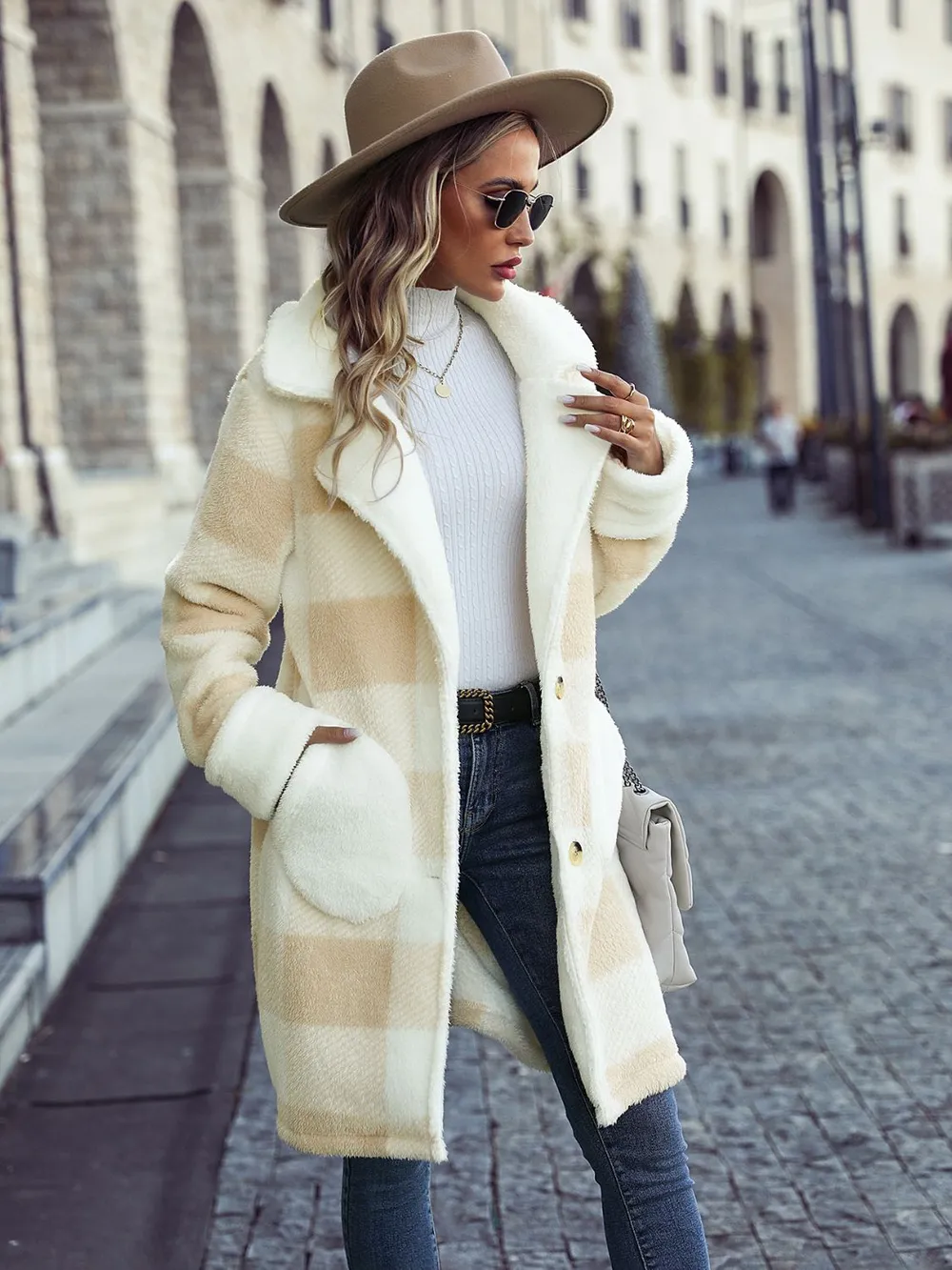 Plaid Button Down Coat with Pockets, image 3