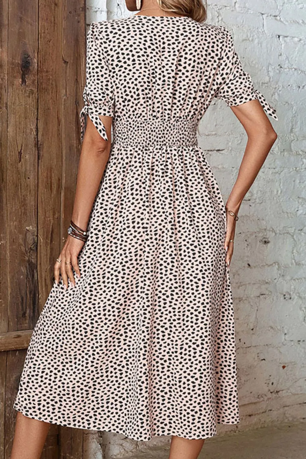 Animal Print Button Front V-Neck Tied Dress, image 2