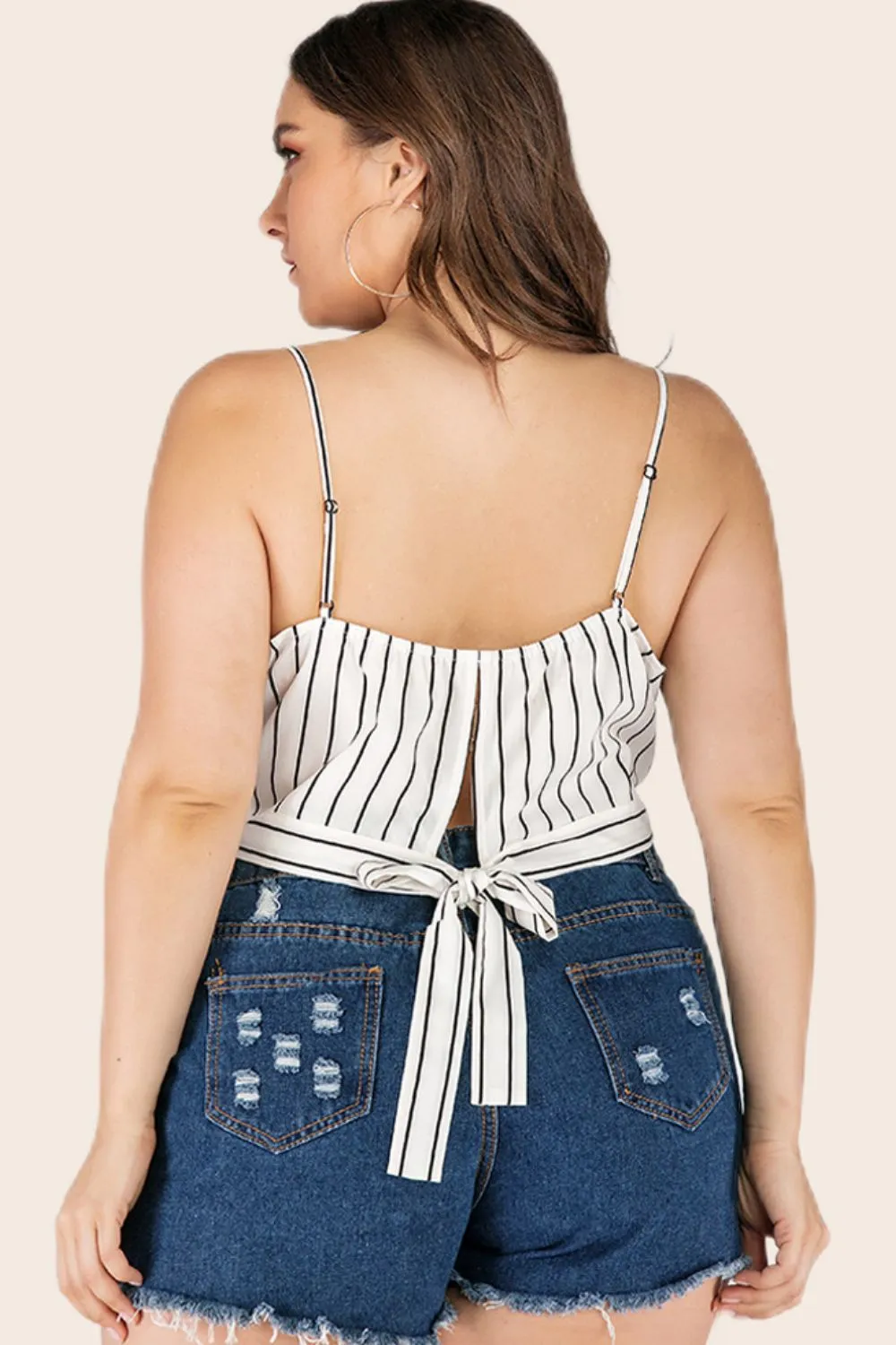 Plus Size Striped Tie-Back Cropped Cami, image 3