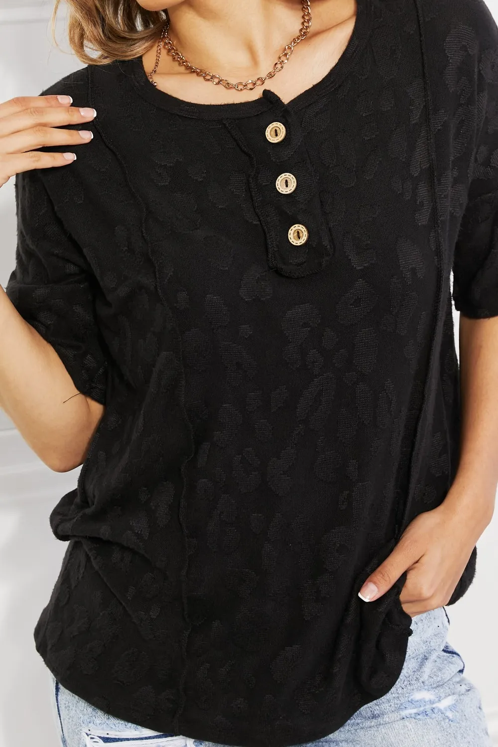 At The Fair Animal Textured Top in Black, image 6