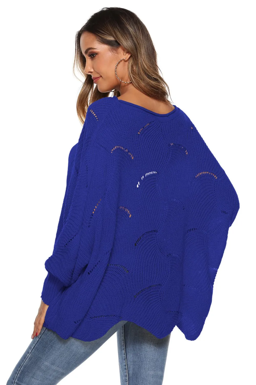 Round Neck Long Sleeve Openwork Sweater, image 15