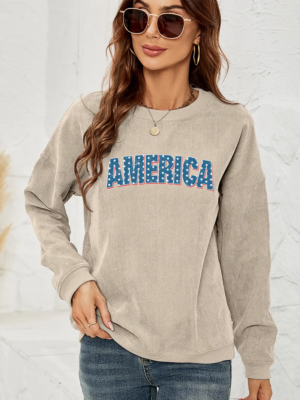 AMERICA Graphic Dropped Shoulder Sweatshirt, image 2