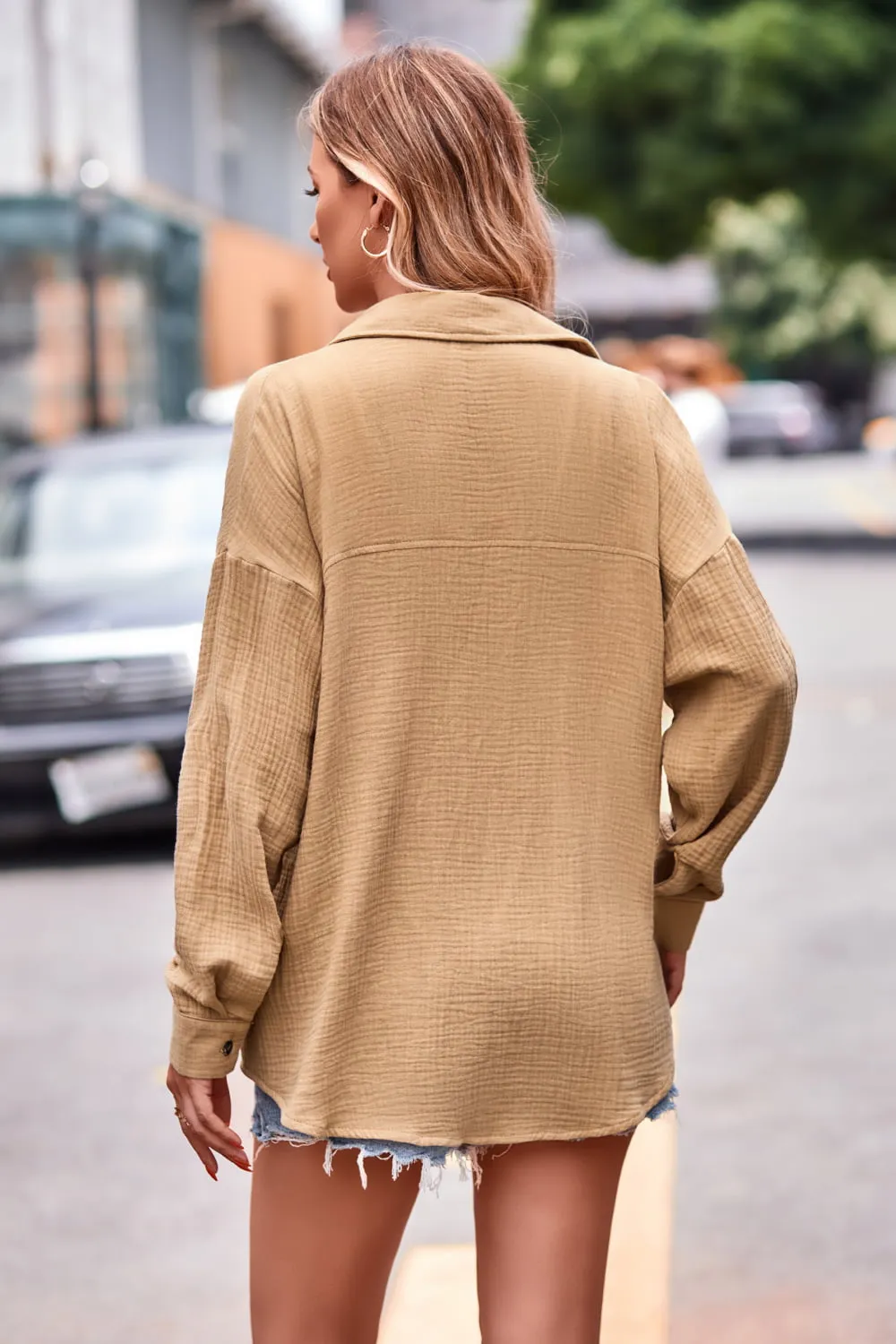 Textured Dropped Shoulder Longline Shirt, image 3