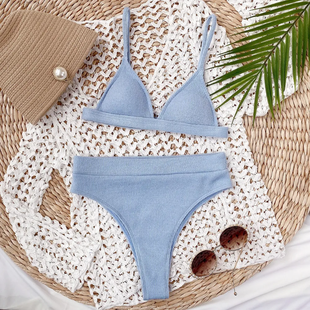 Spaghetti Strap Ribbed Bikini Set, image 8