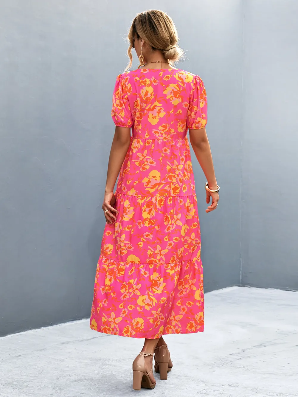 V-Neck Short Sleeve High Slit Midi Dress, image 5
