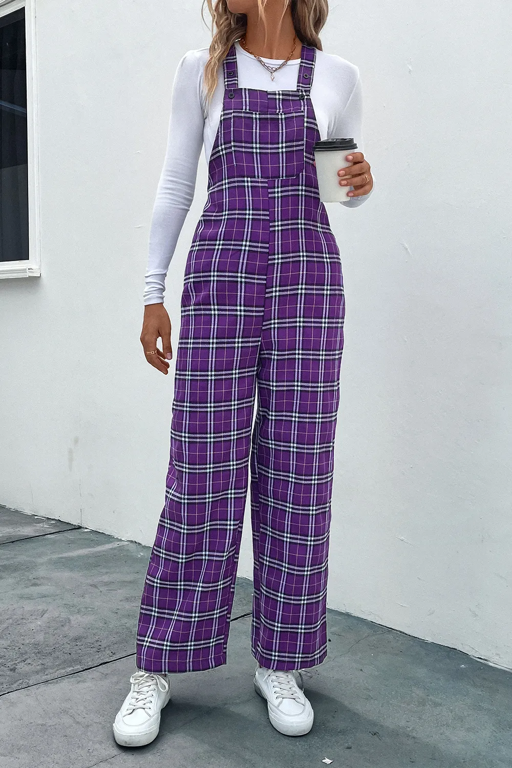 Plaid Straight Leg Overalls, image 3