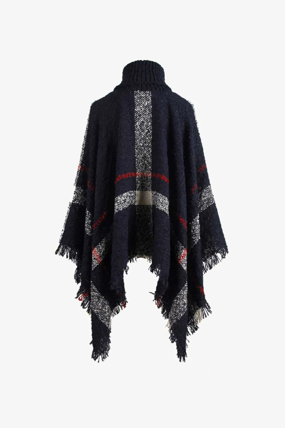 Plaid Turtleneck Raw Hem Poncho, image 14
