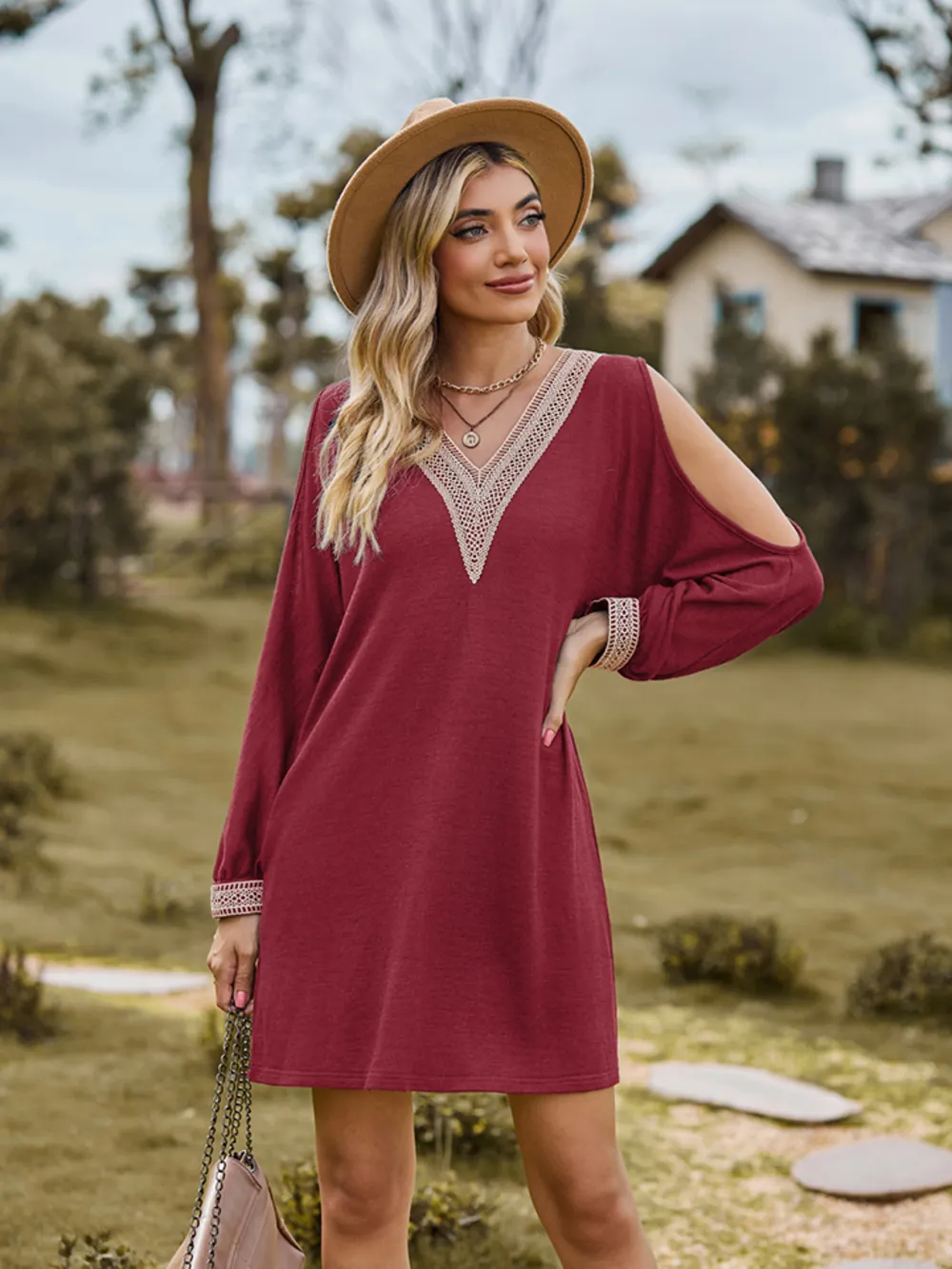 V-Neck Cutout Sleeve Mini Dress, image 2