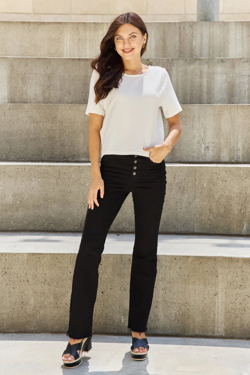 Pearly White Full Size Criss Cross Pearl Detail Open Back T-Shirt, image 8