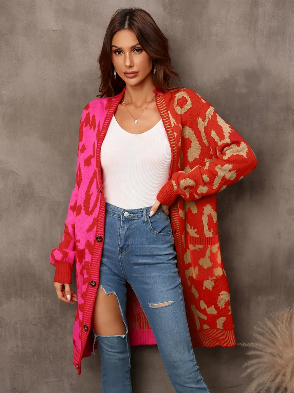 Leopard Button Down Longline Cardigan, image 5