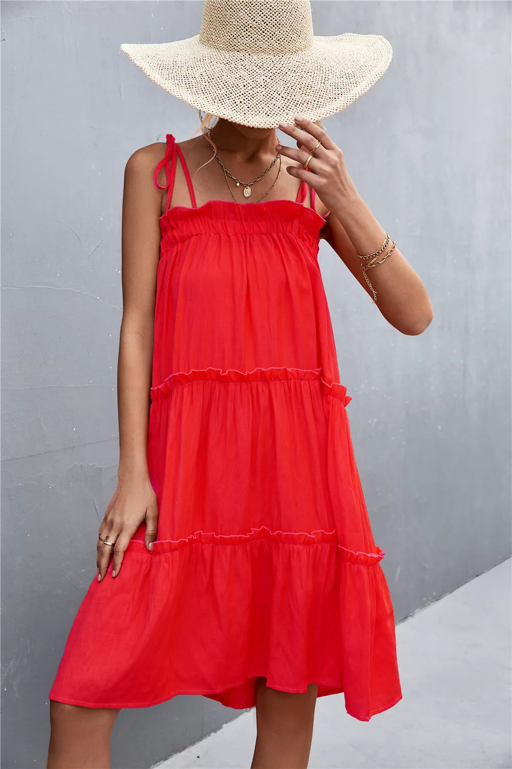 Tie-Shoulder Frill Trim Sleeveless Dress, image 10