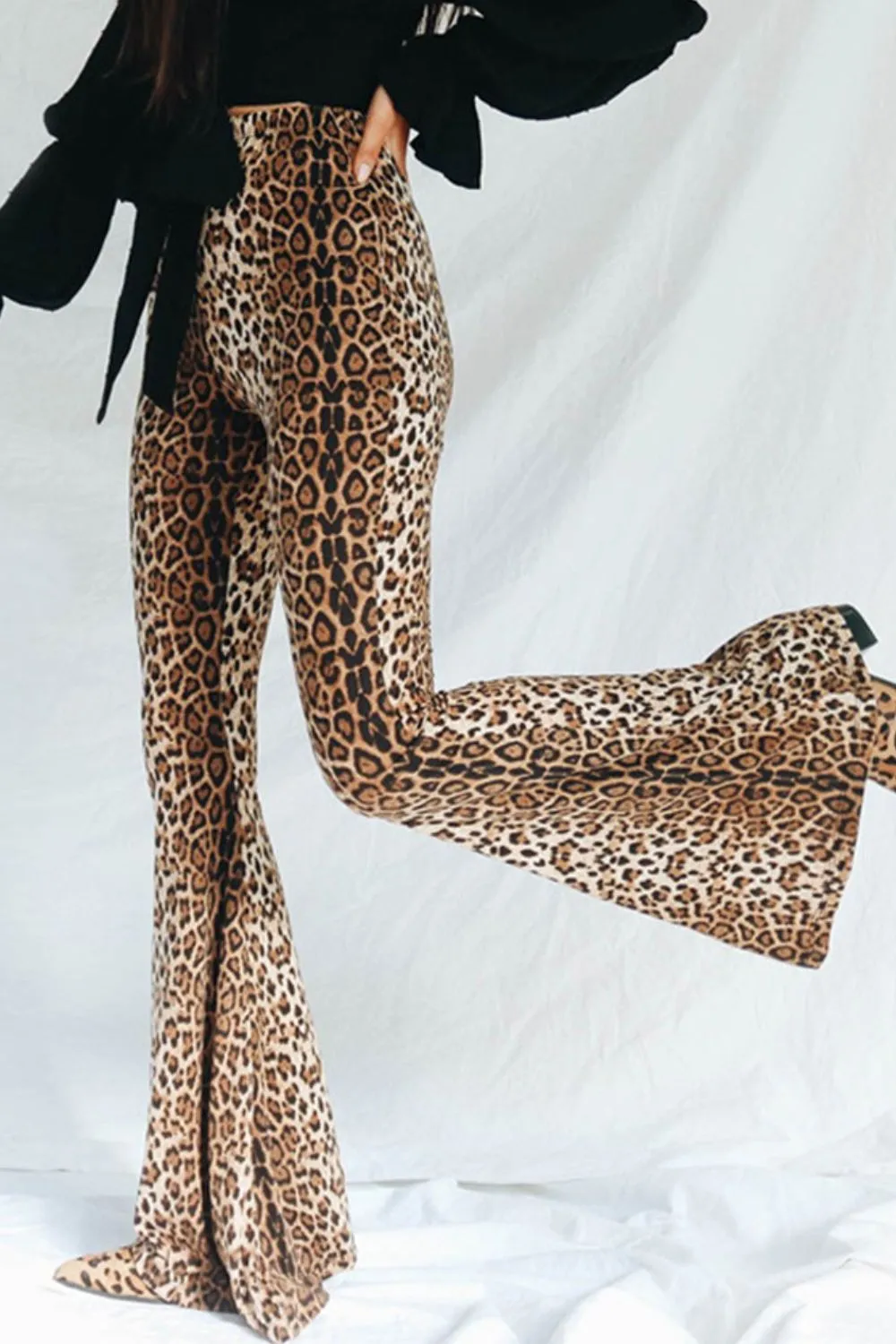 Leopard Print Flare Leg Pants, image 3
