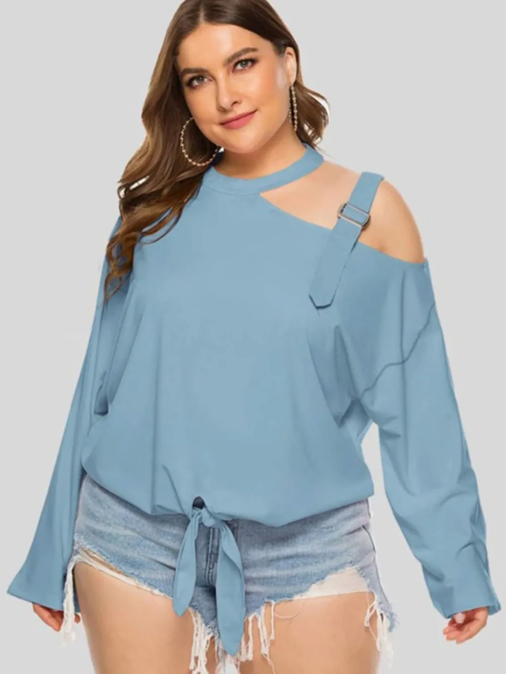 Plus Size Cold-Shoulder Tied Top, image 6