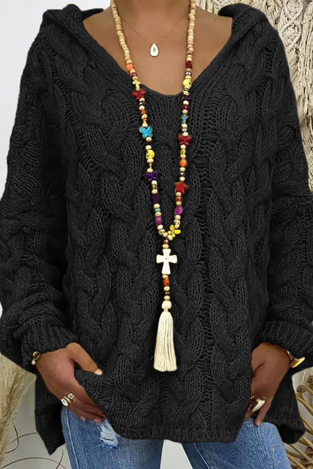 Cable-Knit Hooded Sweater, image 5