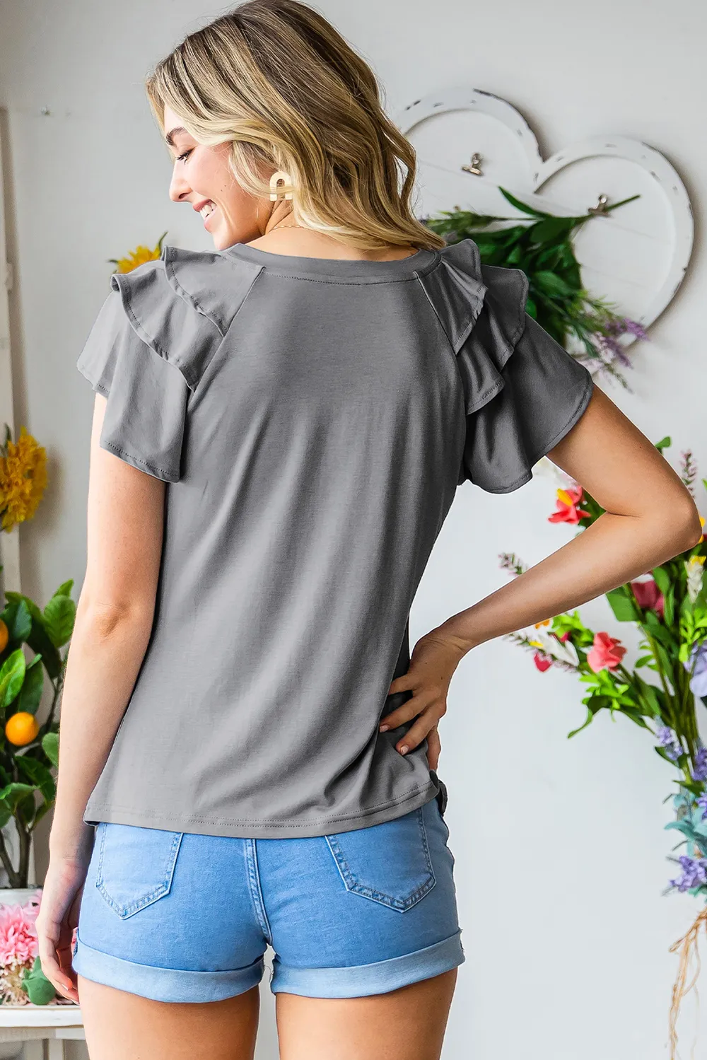 Layered Flutter Sleeve Round Neck Top, image 4