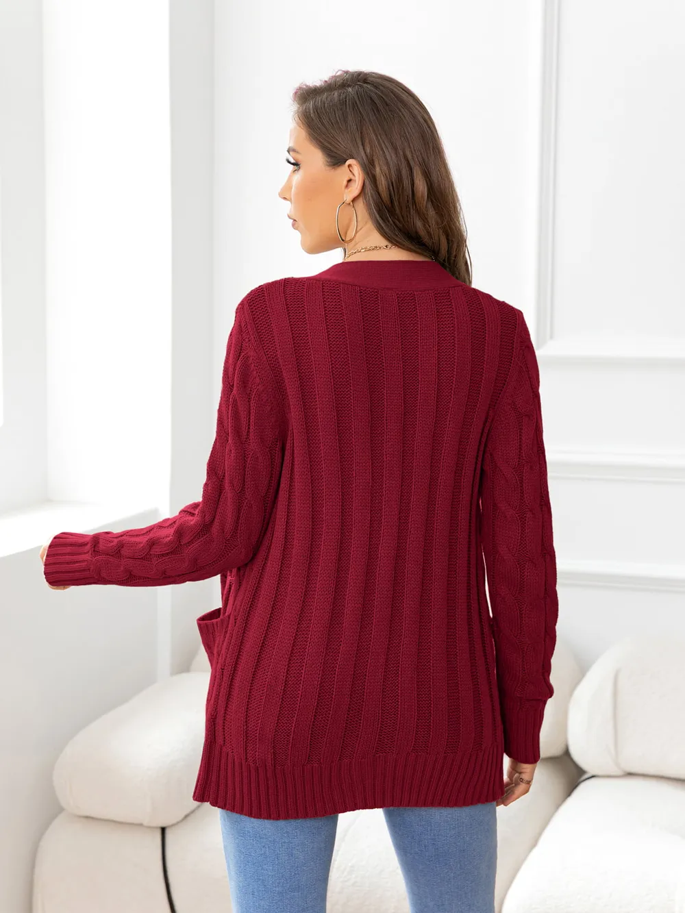 Button Down Cable-Knit Cardigan, image 7
