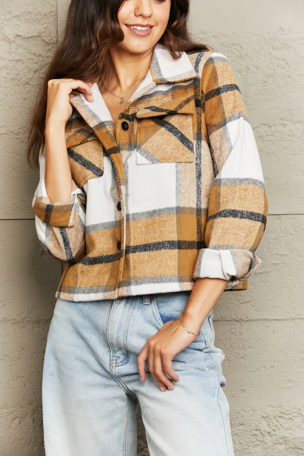 Plaid Collared Neck Jacket with Breast Pockets, image 5