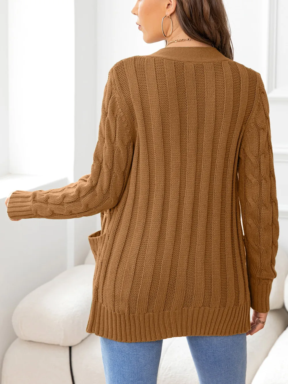 Button Down Cable-Knit Cardigan, image 3