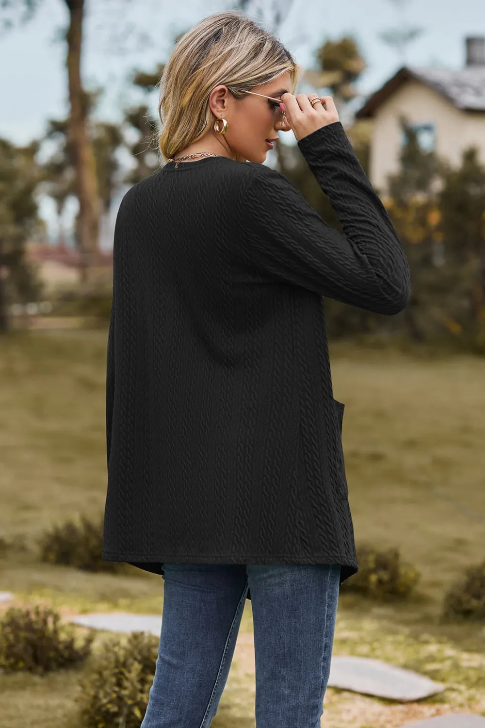 Cable-Knit Long Sleeve Cardigan with Pocket, image 14
