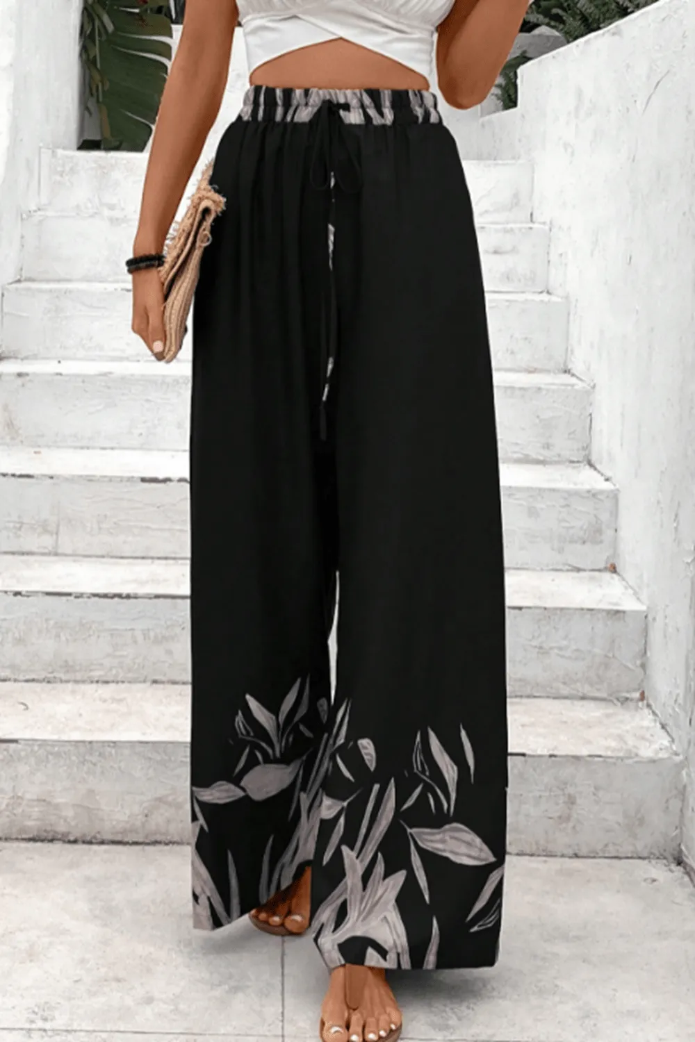 Drawstring High Waist Relax Fit Long Pants, image 4
