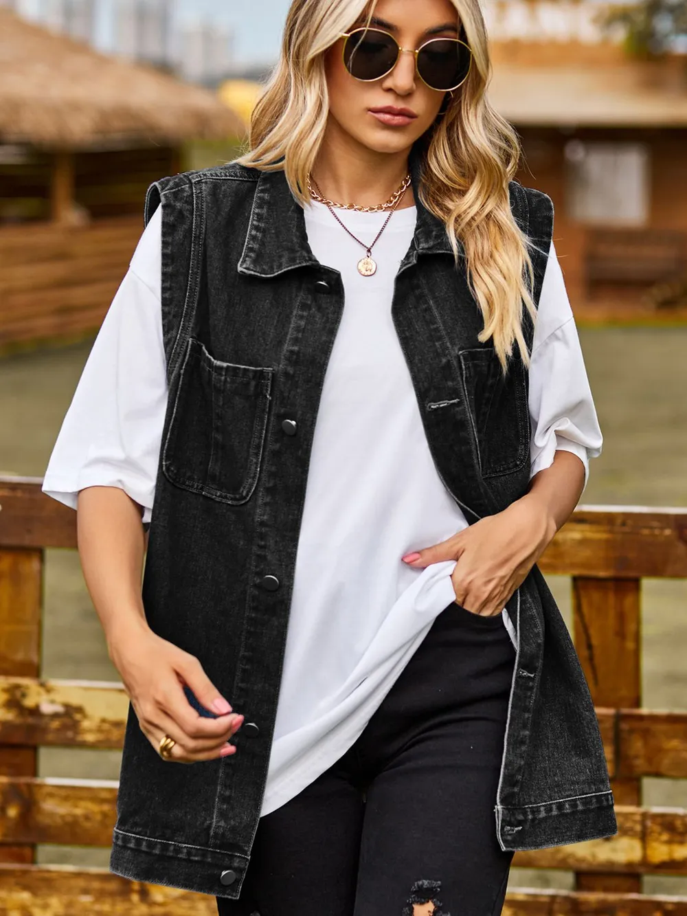 Button Down Denim Vest, image 3