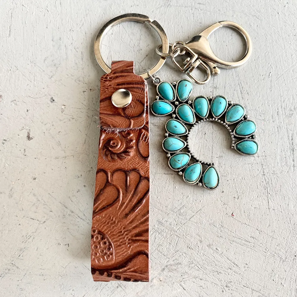 Turquoise Genuine Leather Key Chain, image 7