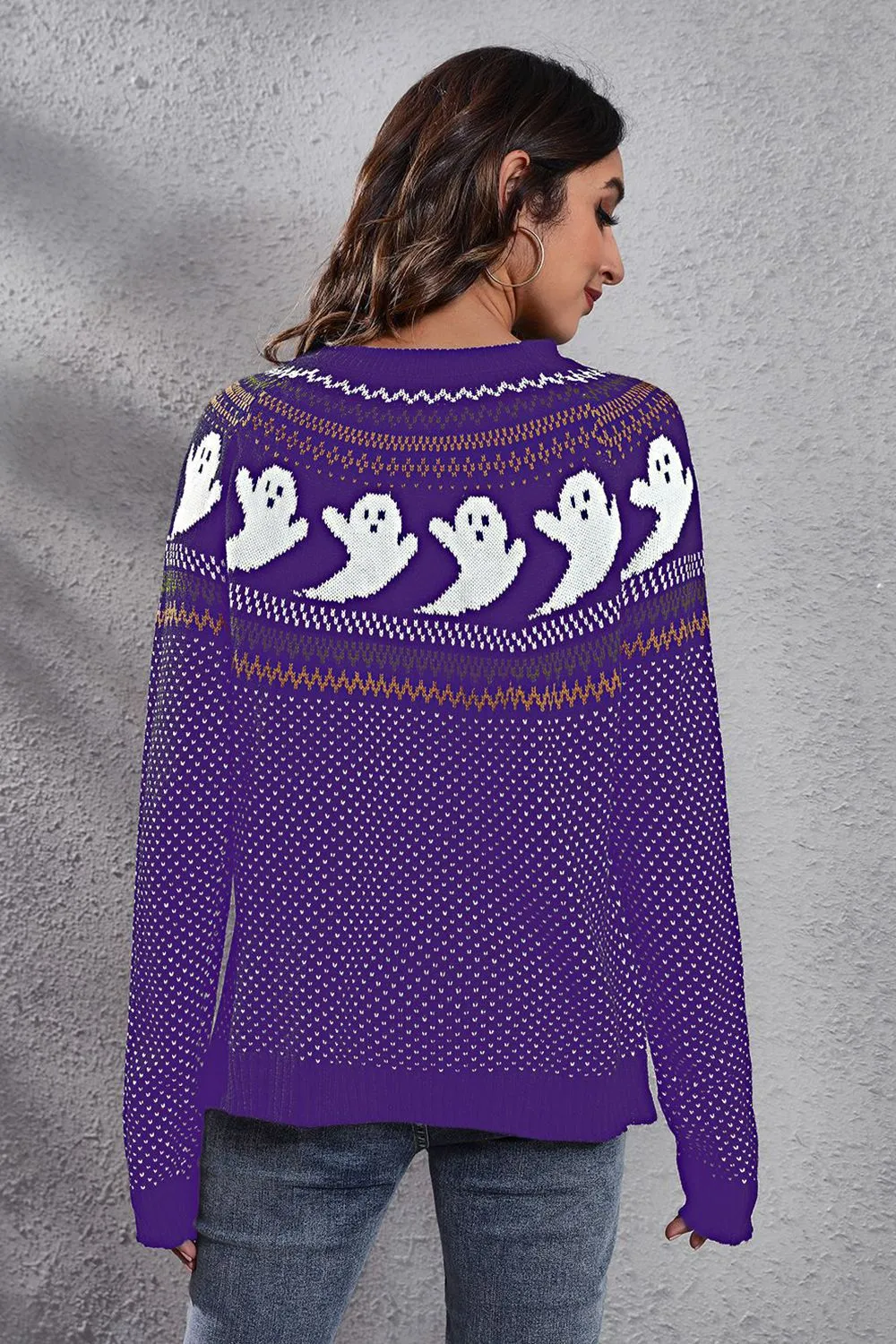 Ghost Pattern Round Neck Long Sleeve Sweater, image 20