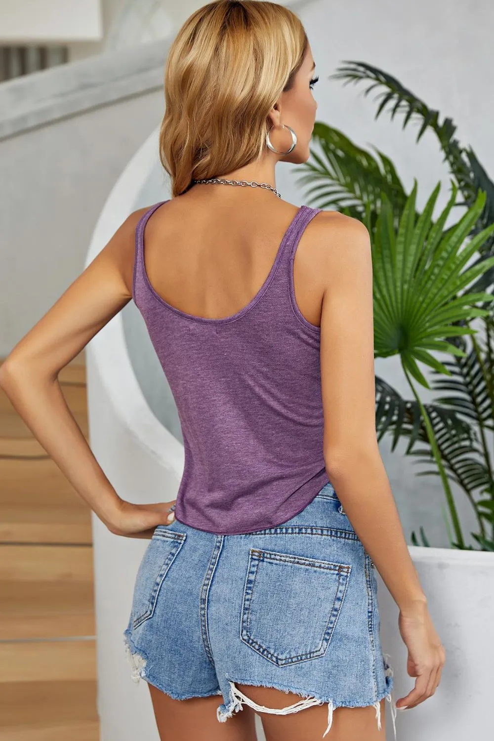 Curved Hem Round Neck Tank, image 8