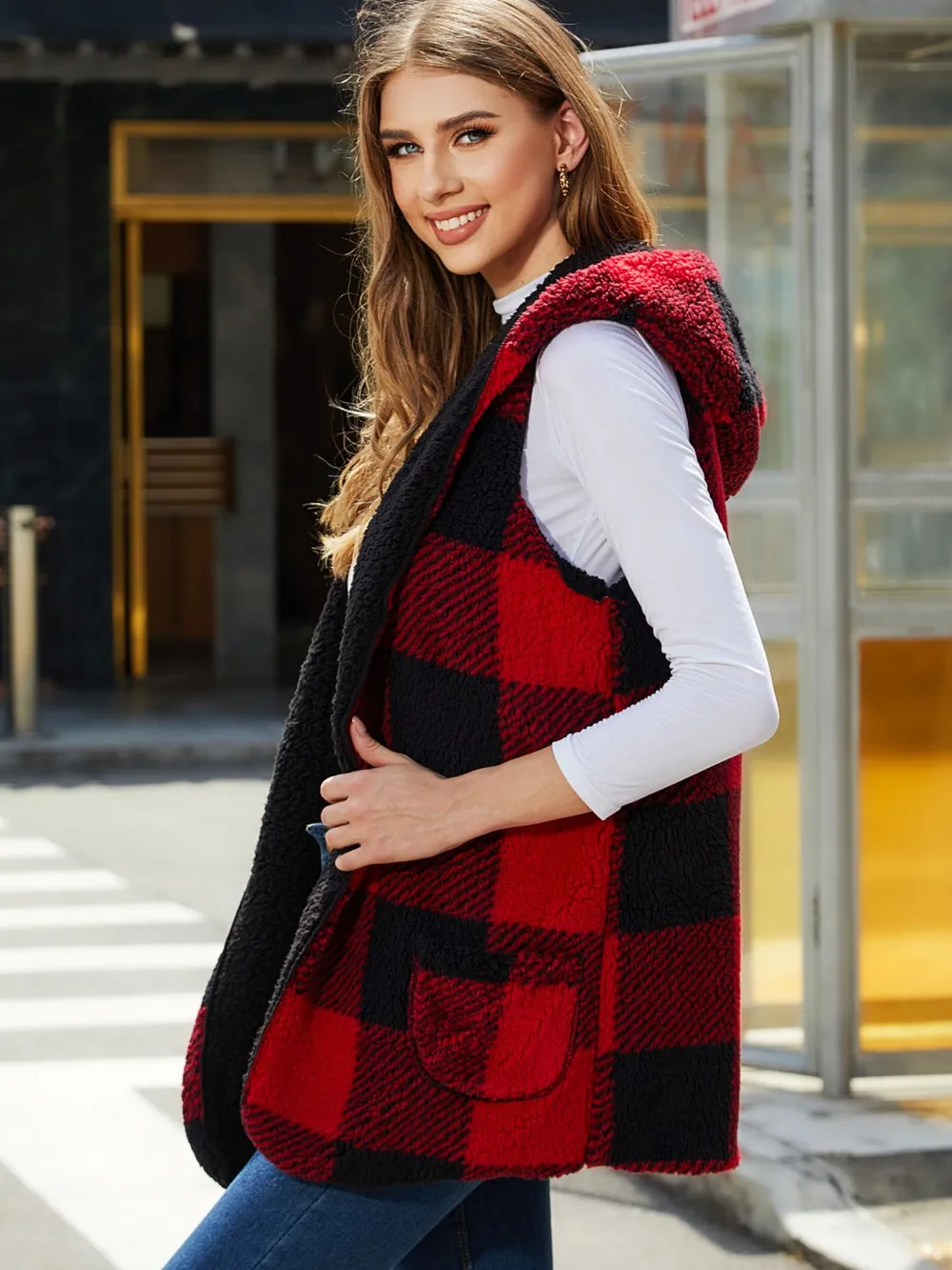 Plaid Hooded Vest, image 2