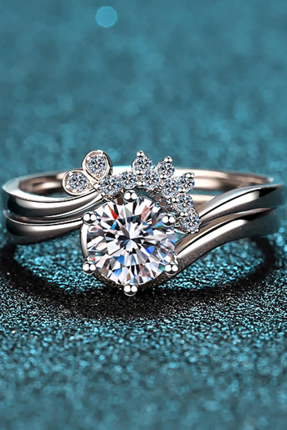 Moissanite Rhodium-Plated Two-Piece Ring Set, image 4