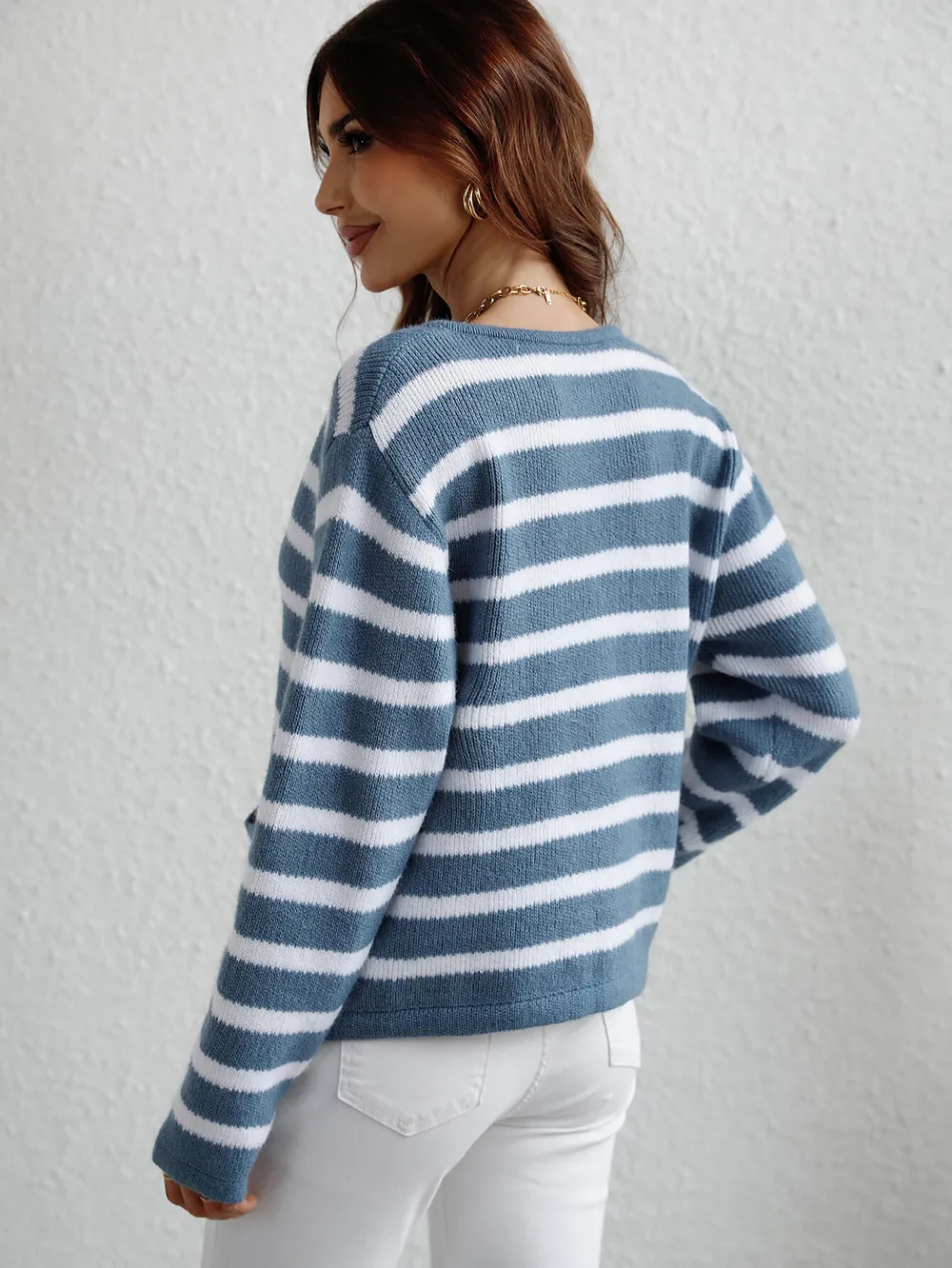 Striped Button Front Cardigan, image 5